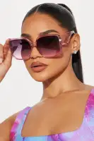 Pink Square Plastic Frame Sunglasses