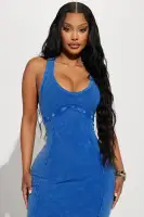 Stylish Orange & Royal Midi Dress - Sleeveless Scoop Neck Racerback Stretch Cotton Blend(Royal,XS)