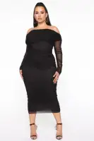 Elegant Ruched Off-Shoulder Maxi Dress - Long Sleeve, Full Lining (Red/Black/White) - Size Up Recommended(Black,XS)