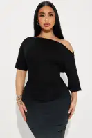 Off-Shoulder Ribbed Maxi Dress – Stretchy Ruched Short Sleeve in Pink & Black (96% Rayon, 4% Spandex)(Black,XS)