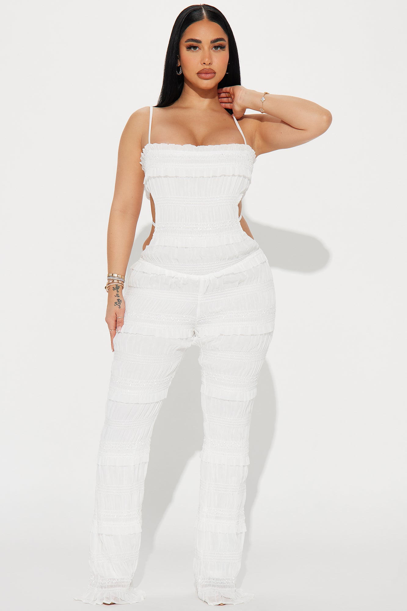 Strapless Denim Jumpsuit with Belted Detail & Flare Leg – Medium Wash