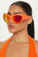Orange & Yellow Shield Sunglasses - Mirror Lens Plastic Frame