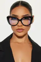 Cat Eye Sunglasses - Plastic Frame, Blue Light Lens, Black