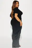 Off-Shoulder Ribbed Maxi Dress – Stretchy Ruched Short Sleeve in Pink & Black (96% Rayon, 4% Spandex)(Black,XS)