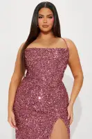 Elegant Pink Sequin Maxi Dress with Adjustable Tie Back & Cowl Neck – Stretchy & Lined(Pink,XS)