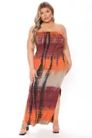 Tie Dye Maxi Dress with Side Slit - Stretchy & Unique in Black/Combo & Pink/Combo(Black/combo,S)