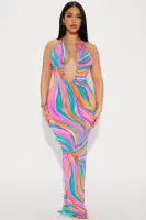 Elegant Deep V-Neck Halter Maxi Dress with Backless Design & High Slit – Stretchy & Stylish in Multi Colors