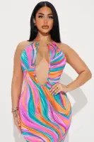 Elegant Deep V-Neck Halter Maxi Dress with Backless Design & High Slit – Stretchy & Stylish in Multi Colors(Multi Color,XS)