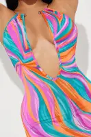 Elegant Deep V-Neck Halter Maxi Dress with Backless Design & High Slit – Stretchy & Stylish in Multi Colors(Multi Color,XS)