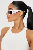 Multi-Color Round Plastic Sunglasses with Temple Details(White,OS)