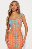 Stylish Mesh Maxi Dress - Sleeveless Square Neck, Stretch Lined, Available in Black, Brown & Orange(Orange,S)