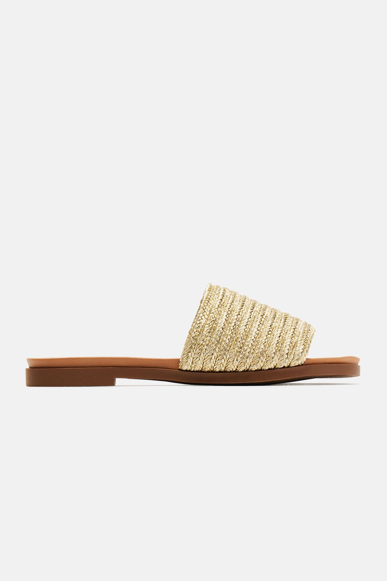 Stylish Gold & Tan Flat Sandals - Round Toe, Comfortable Flat Heel - Imported