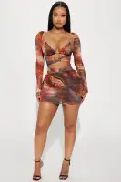 Sexy Mesh Mini Dress Set with Removable Bikini Top & Cut-Out Details – Orange/Combo