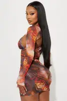 Sexy Mesh Mini Dress Set with Removable Bikini Top & Cut-Out Details – Orange/Combo(Orange/combo,XS)
