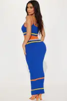 Elegant Blue Maxi Dress with Scoop Neck & Decorative Buttons – Stretchy Viscose & Nylon Blend(Blue/combo,1X)