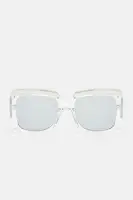 Clear/Silver Square Sunglasses with Mirror Lens and Plastic Frame(Clear/Silver,OS)