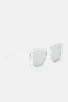 Clear/Silver Square Sunglasses with Mirror Lens and Plastic Frame(Clear/Silver,OS)
