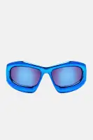 Shield Sunglasses with Plastic Frame and Mirror Lens - Available in Blue and Silver(Blue,OS)