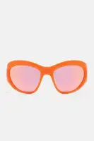 Orange & Yellow Shield Sunglasses - Mirror Lens Plastic Frame(Orange,OS)