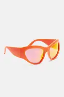 Orange & Yellow Shield Sunglasses - Mirror Lens Plastic Frame(Orange,OS)