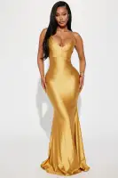Elegant Backless Mermaid Maxi Dress with Adjustable Straps – Silver, Gold, Royal, Pink