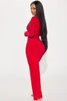 Elegant Ruched One-Shoulder Maxi Dress with Long Sleeves & Side Slit - Available in Yellow & Red(Red,XS)