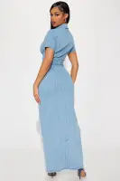Stylish Denim Maxi Dress with Button Front & Tie Waist – Medium Wash or White – 70% Cotton, Stretchy & Comfortable(MEDIUM Wash,XS)