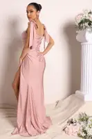 Elegant Off-Shoulder Maxi Dress with Padded Bra Cups & High Slit – Available in Lavender, Mauve, Navy & Sage(Mauve,S)