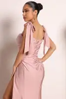 Elegant Off-Shoulder Maxi Dress with Padded Bra Cups & High Slit – Available in Lavender, Mauve, Navy & Sage(Mauve,S)