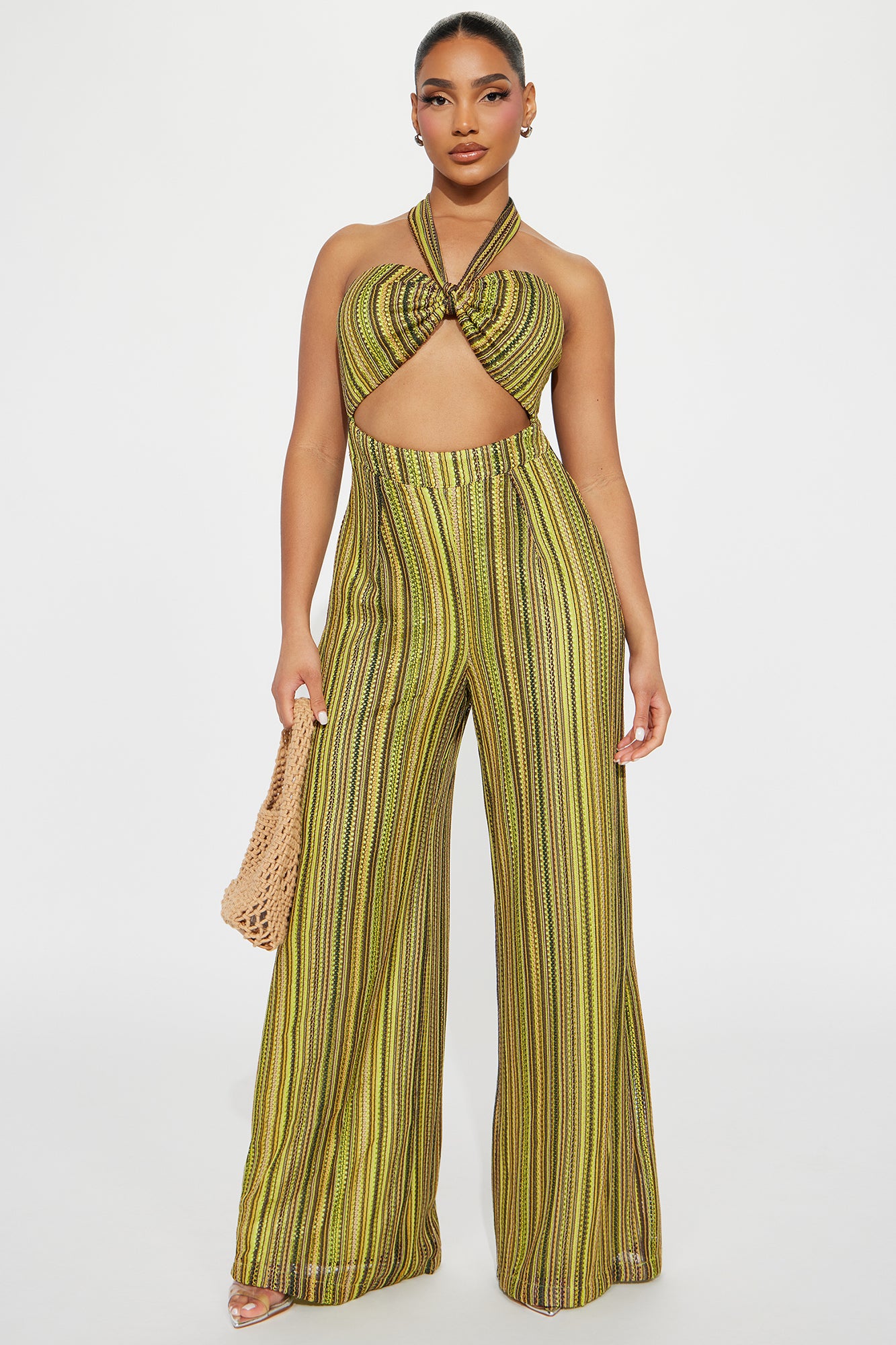 Strapless Sweetheart Neckline Jumpsuit with Knot Detail & Wide Leg Cut