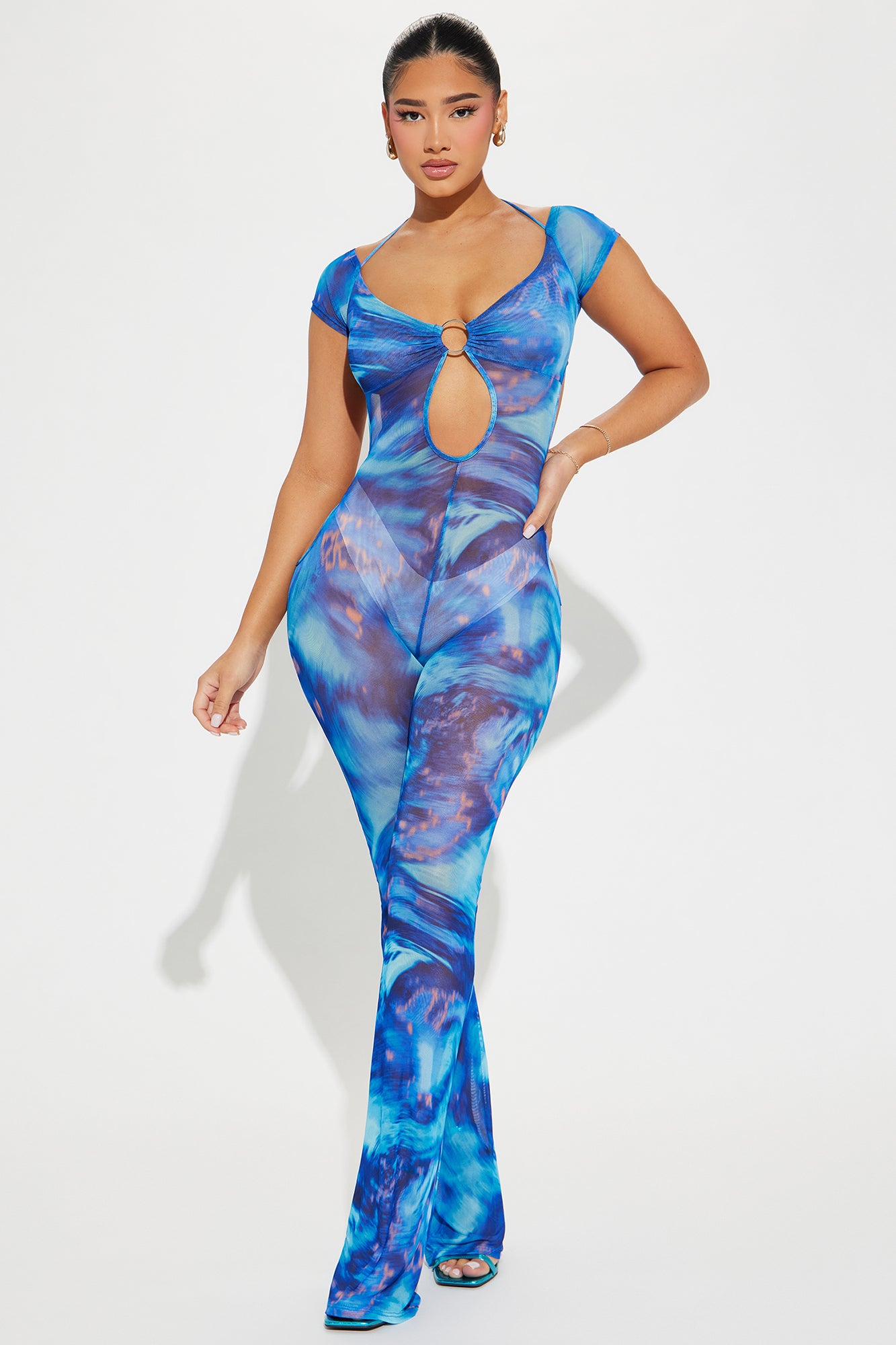 Elegant Halter Neck Jumpsuit with Ruffles & Invisible Zip Back
