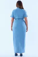 Stylish Denim Maxi Dress with Button Front & Tie Waist – Medium Wash or White – 70% Cotton, Stretchy & Comfortable(MEDIUM Wash,XS)