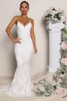 Elegant White Sequin Maxi Dress with Rhinestone Straps & Deep V-Neck – Backless X-Back Design