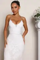 Elegant White Sequin Maxi Dress with Rhinestone Straps & Deep V-Neck – Backless X-Back Design(White,XS)