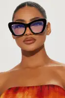 Black Cat Eye Plastic Sunglasses with Clear Lens