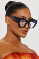 Black Cat Eye Plastic Sunglasses with Clear Lens(Black,OS)