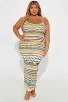 Elegant Crochet Maxi Dress with Adjustable Straps & High Slit – Multi Colors(Multi Color,XS)