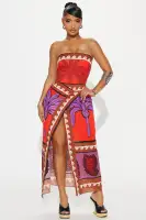 Elegant Linen Maxi Dress - Strapless Smocked Back with Slit, 100% Cotton