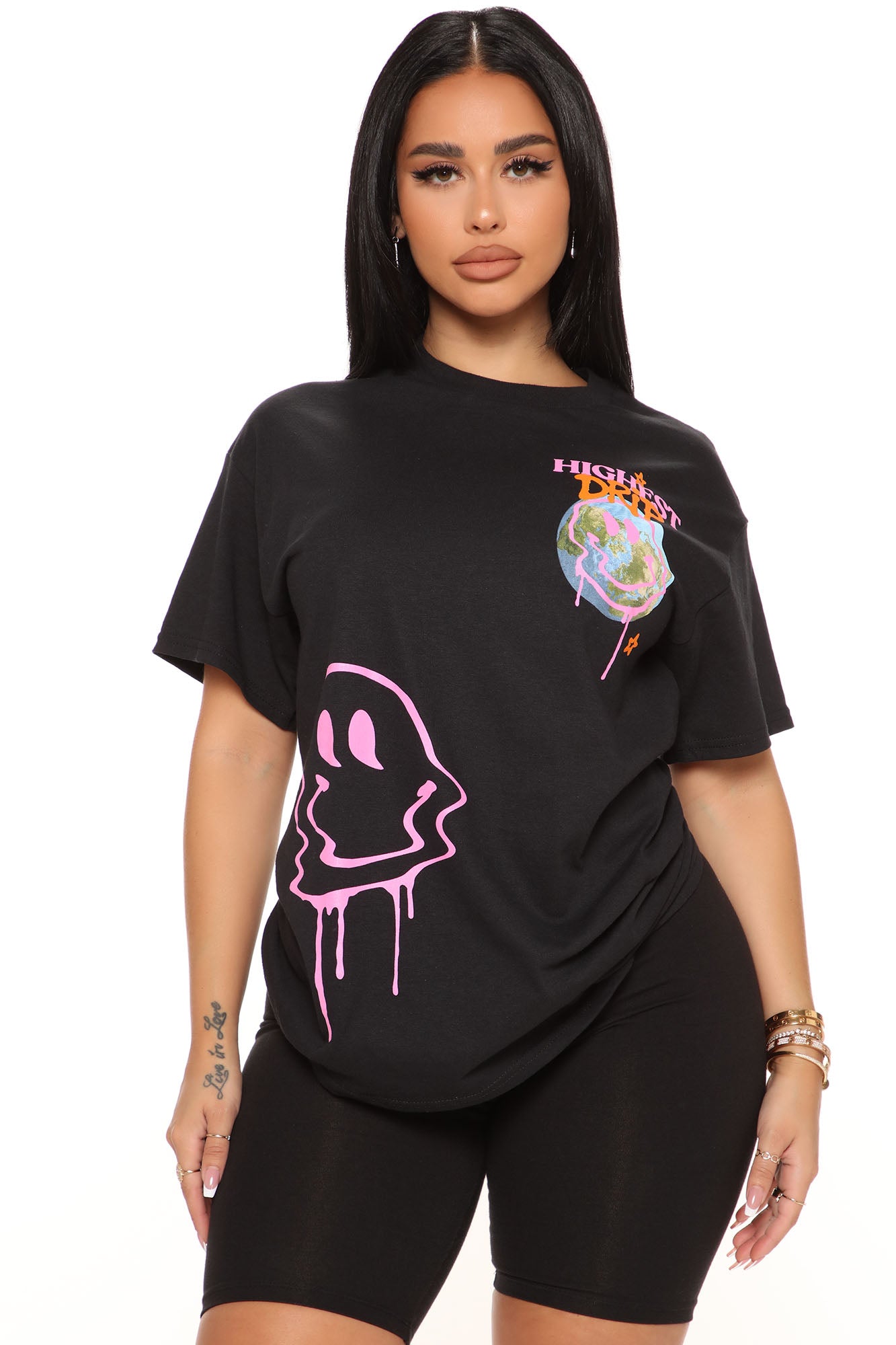 Highest Drip Black Cotton Crew Neck Short Sleeve Tee - Unique Screen Print Design