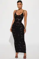 Elegant Knit Maxi Dress with Adjustable Straps & Cut-Out Design – Orange & Black