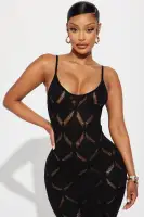 Elegant Knit Maxi Dress with Adjustable Straps & Cut-Out Design – Orange & Black(Black,XS)