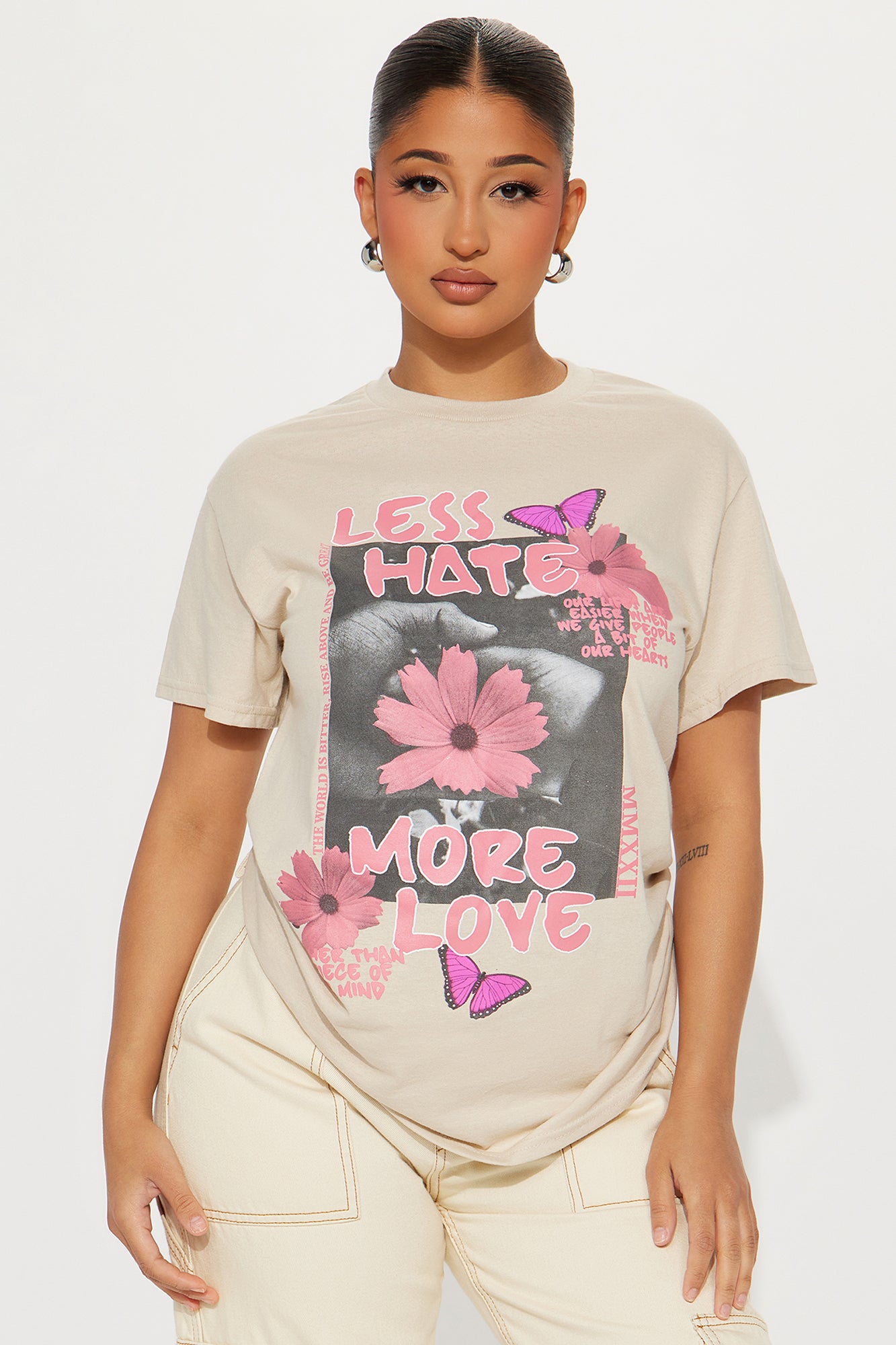 Unique Vintage Crew Neck Cotton T-Shirt - Soft Sand Color with Front Screen Print