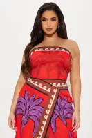 Elegant Linen Maxi Dress - Strapless Smocked Back with Slit, 100% Cotton(Orange/combo,XS)