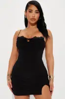Sexy Ruched Mini Dress with Adjustable Straps & Side Slit - Backless & Tie Front - Available in Lilac, Black, Red, Off White