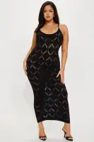 Elegant Knit Maxi Dress with Adjustable Straps & Cut-Out Design – Orange & Black(Black,XS)