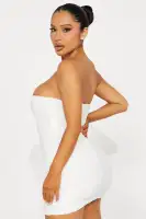Strapless Textured Micro Mini Dress - Yellow & Ivory, 95% Polyester 5% Spandex, 30 Length(Ivory,XS)