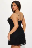Sexy Black & Yellow Lace Micro Mini Dress with Sweetheart Neckline & Adjustable Straps(Black,XS)