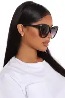 Black Tortoise Peach Oversize Circle Lens Cat Eye Sunglasses(Black,OS)