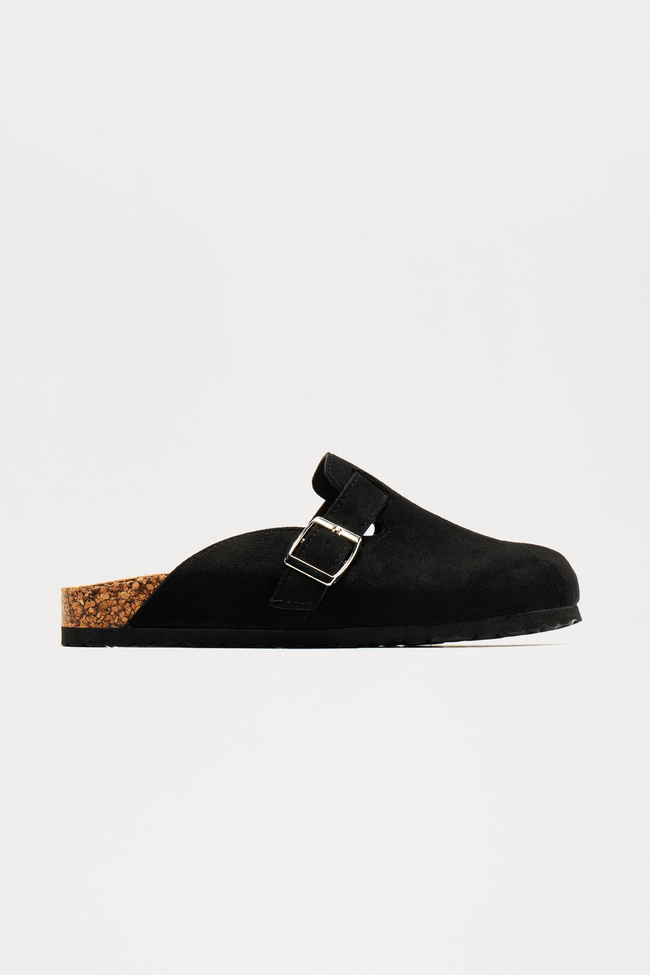Men's Casual Buckle Detail Slides - Comfortable Round Toe Flat Heel in Black & Grey