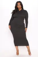 Stylish Hooded Maxi Dress - Bodycon Long Sleeve with Kangaroo Pocket - Black, Charcoal, Olive(Charcoal,S)